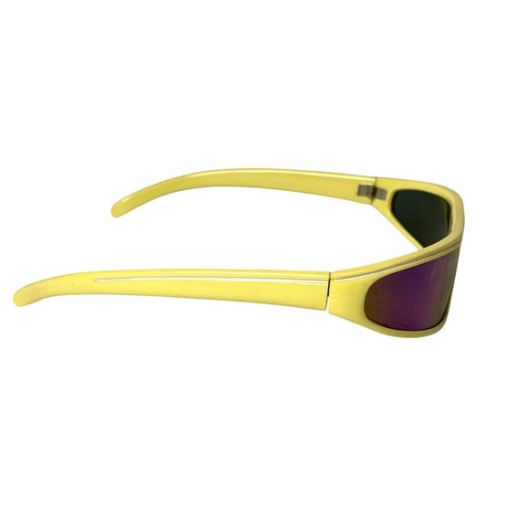 Vintage Retro 80's Yellow Sporty Wraparound Sunglasses Dark Lenses Groovy Cool - Picture 8 of 14